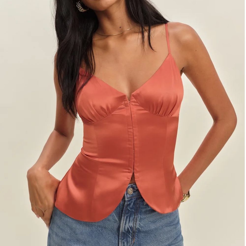 Reformation Lumi Silk Top in Coral